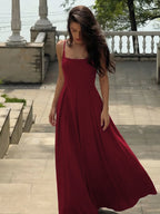 Pleated Backless Sleeveless Slim-Fit Maxi Dress