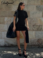 Lace-Up Short-Sleeve Bodycon Cropped Mini Dress