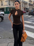 Lace Ruffle Short-Sleeve Cropped T-Shirt