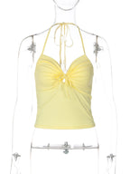 Lace-Up Ruched Backless Halter Camisole Top