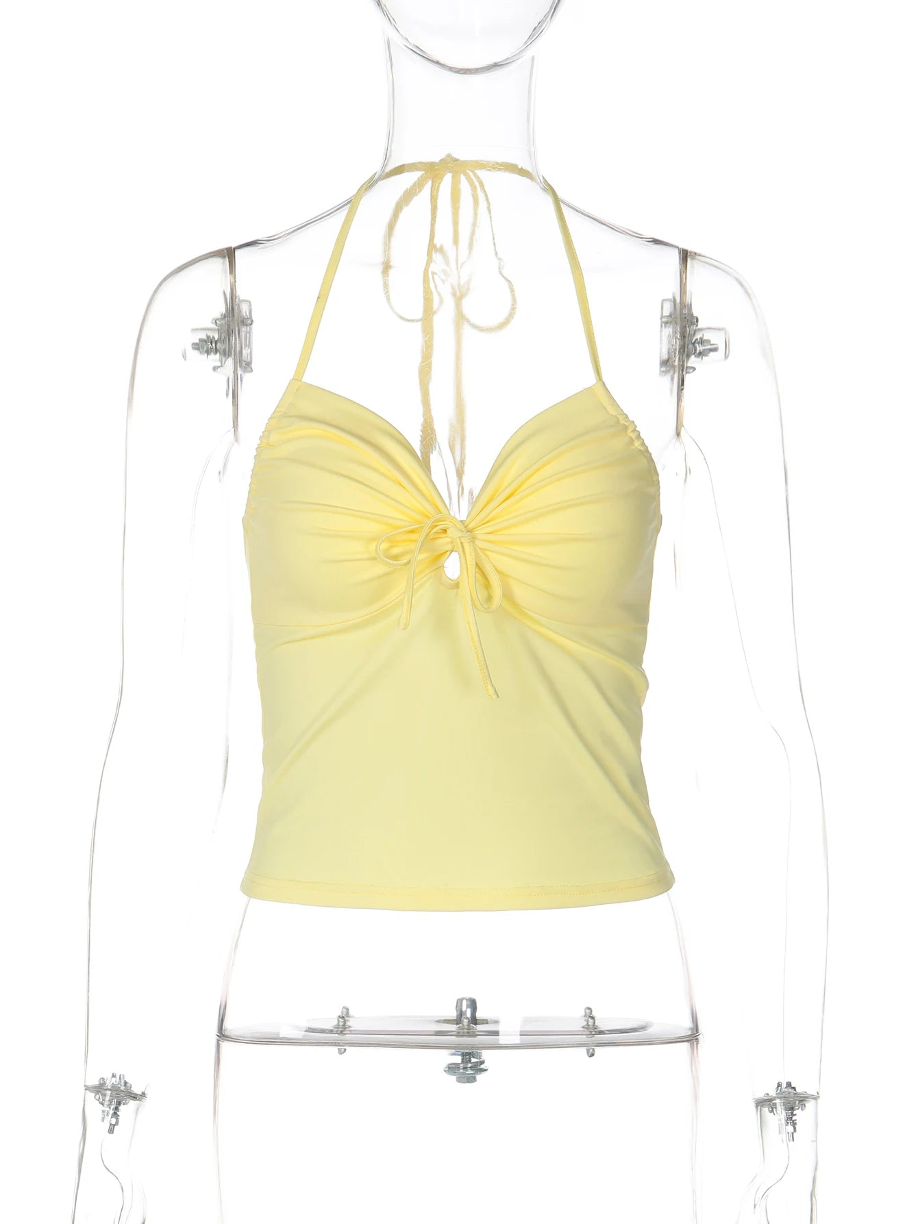 Lace-Up Ruched Backless Halter Camisole Top