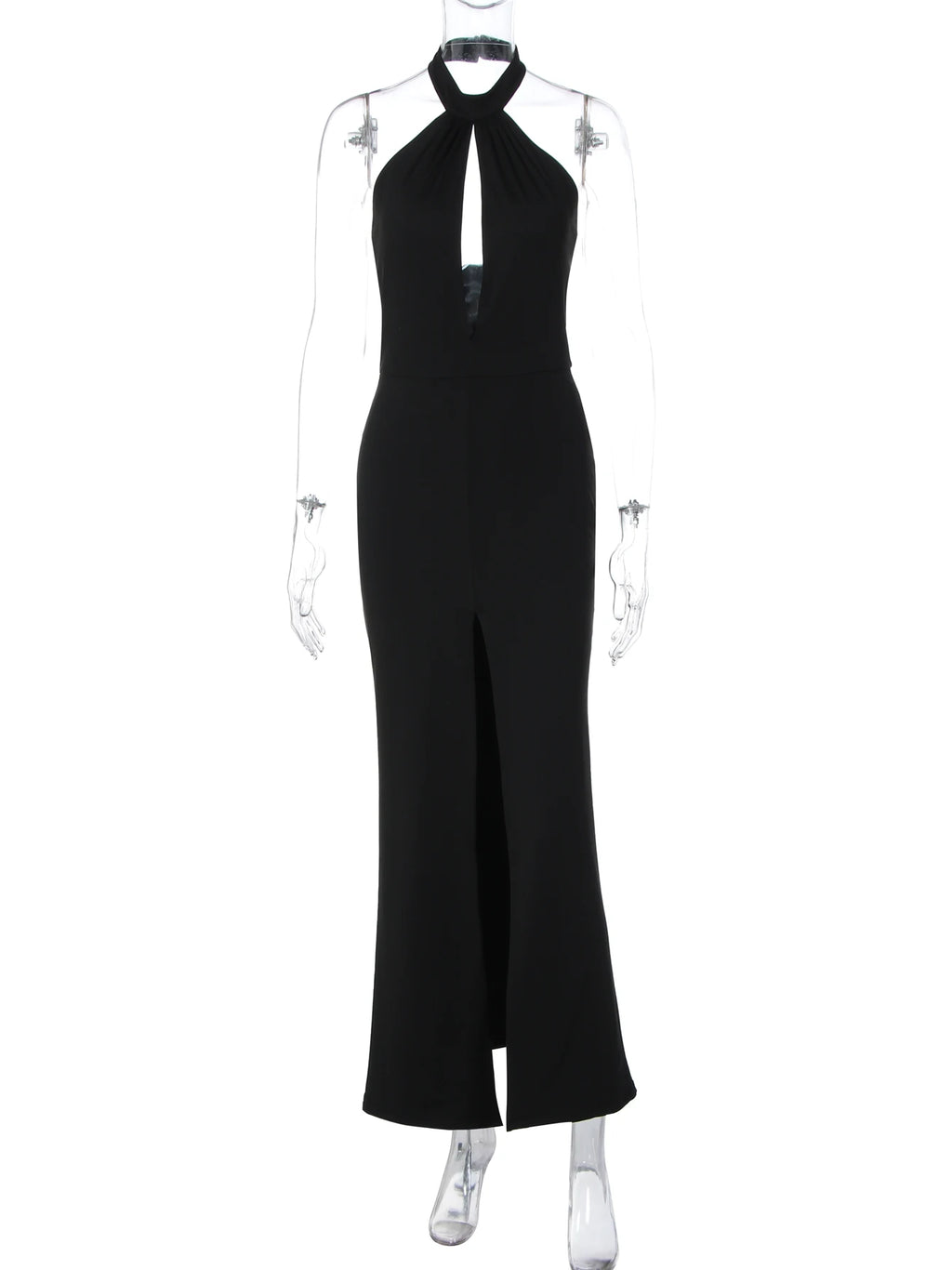 Backless Side-Slit Halter Sleeveless Maxi Dress