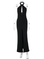 Backless Side-Slit Halter Sleeveless Maxi Dress