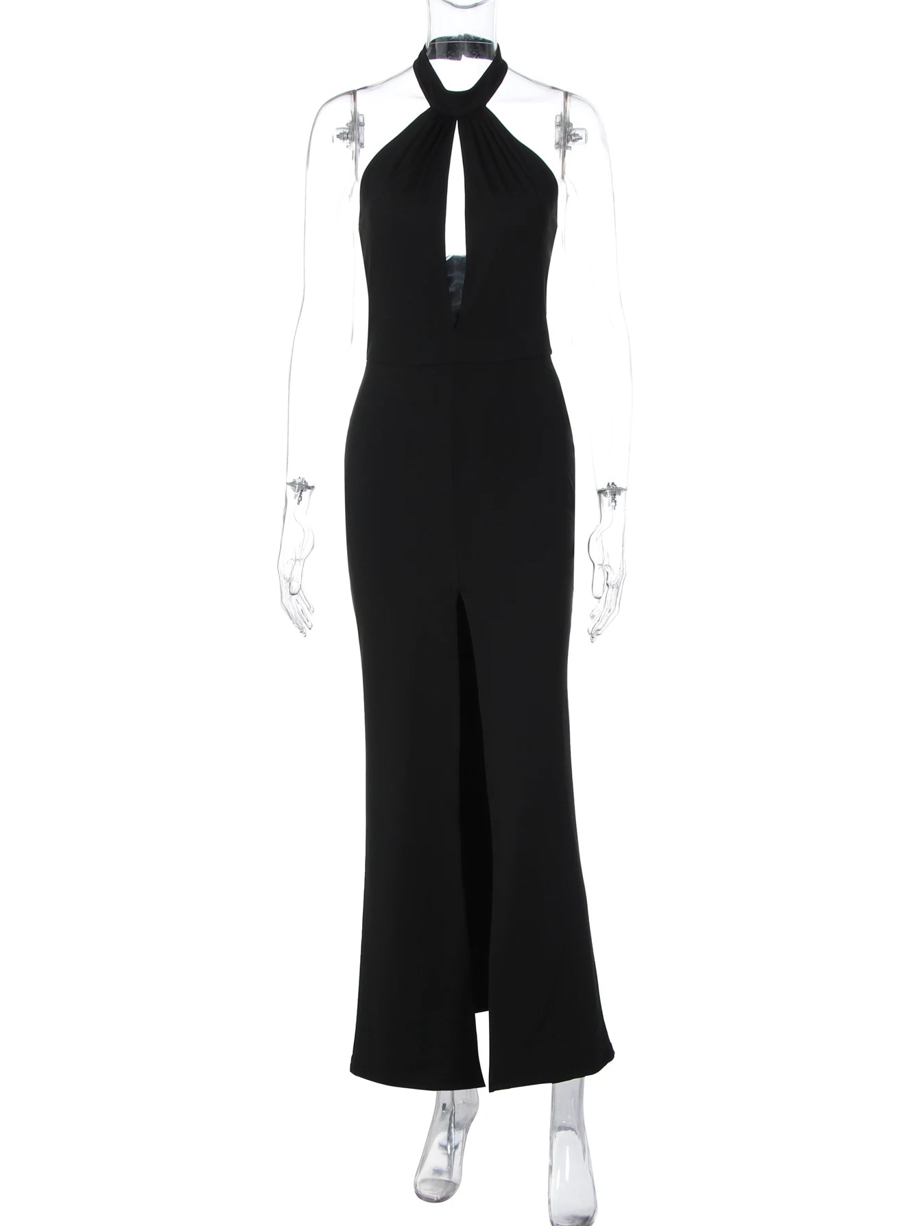 Backless Side-Slit Halter Sleeveless Maxi Dress