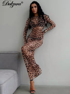 Leopard Long-Sleeve Maxi Dress