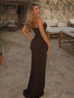 Ruched Backless Side-Slit Sleeveless Maxi Dress