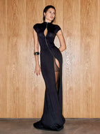 Side-Slit Short-Sleeve Cropped Maxi Dress