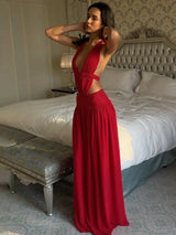 Uma Lace Backless Halter Sleeveless Maxi Dress