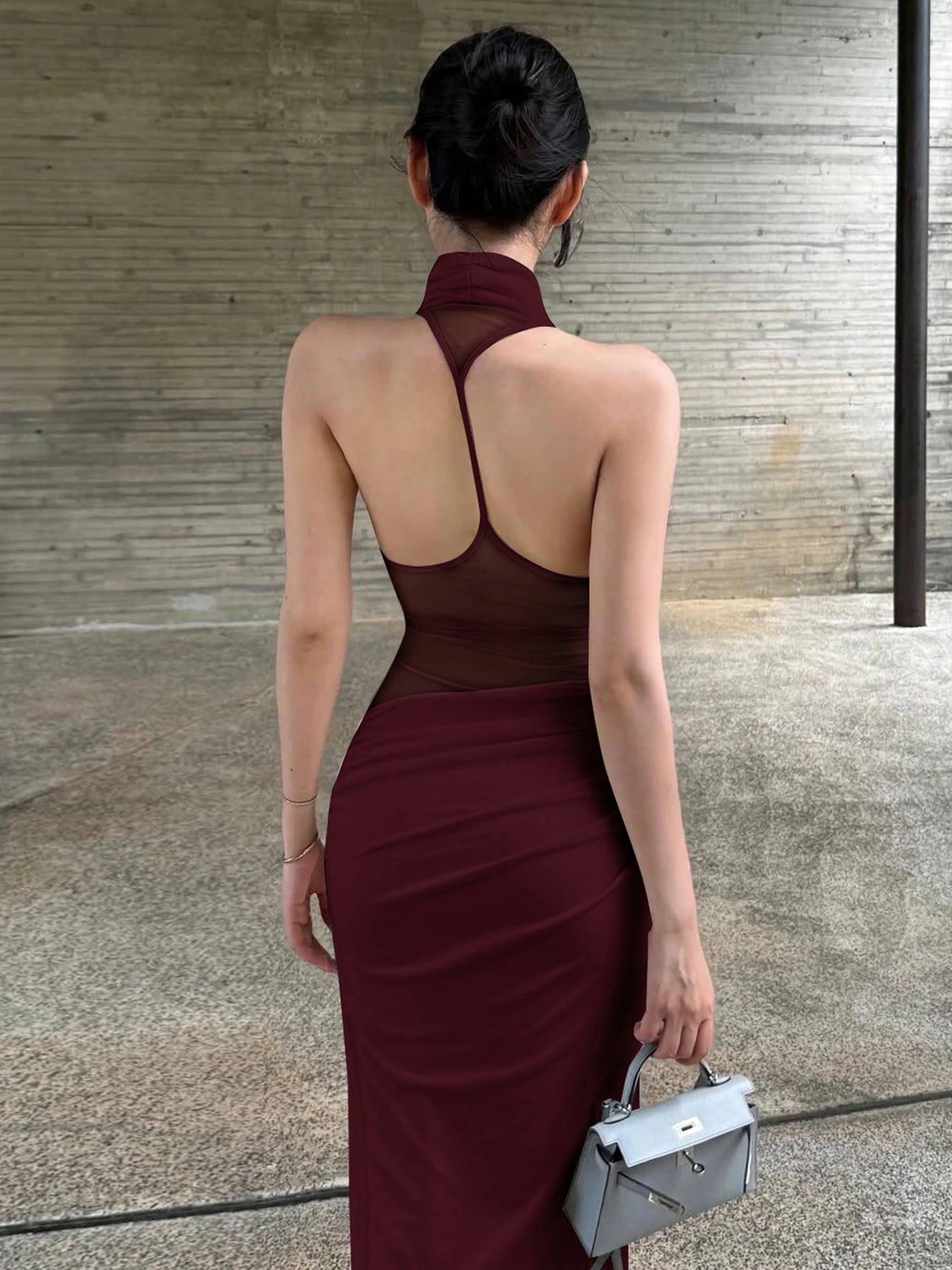 Quinn Ruched Backless Halter Sleeveless Maxi Dress