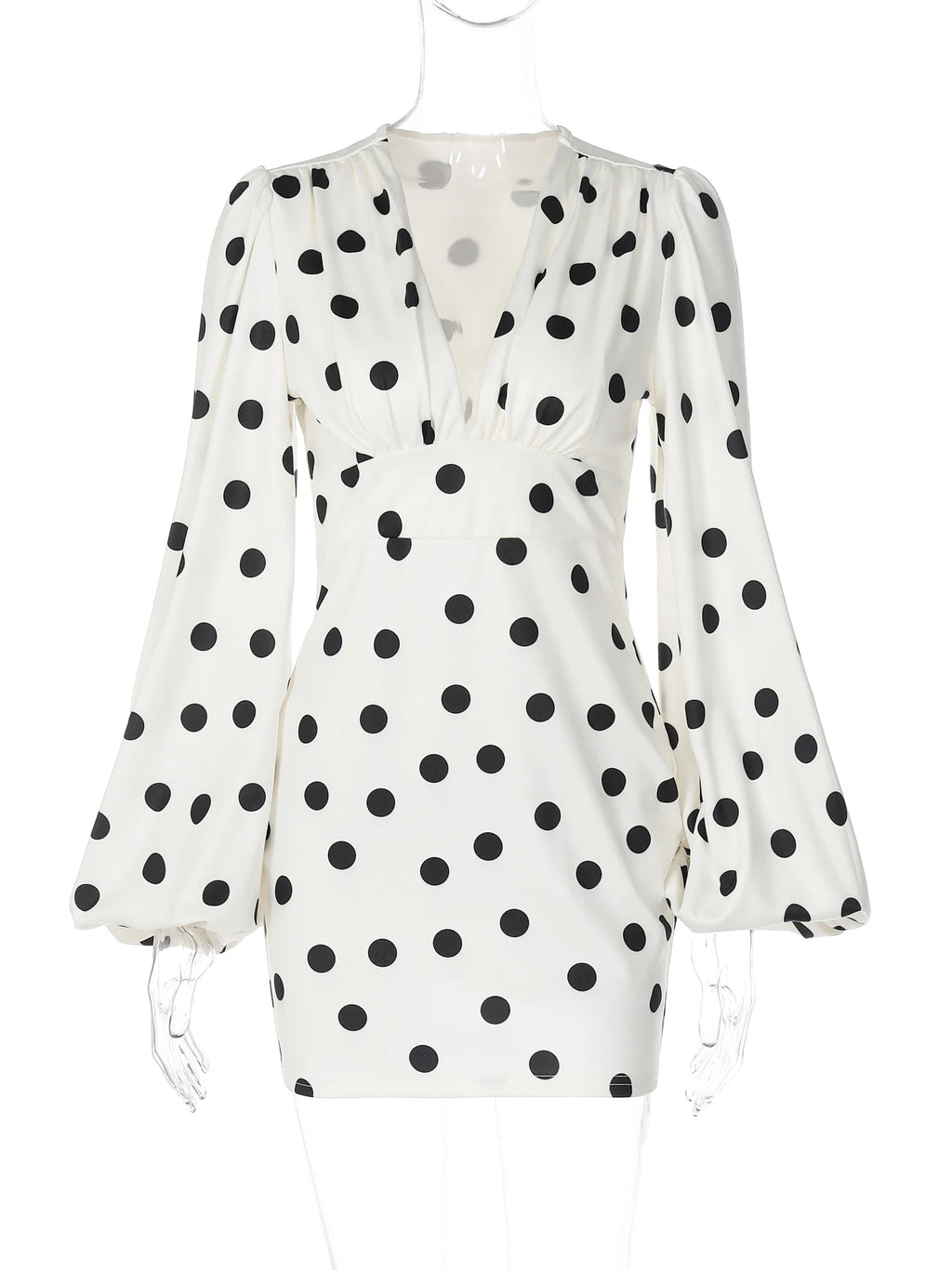 Polka-Dot V-Neck Bodycon Flared Mini Dress