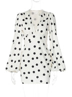 Polka-Dot V-Neck Bodycon Flared Mini Dress