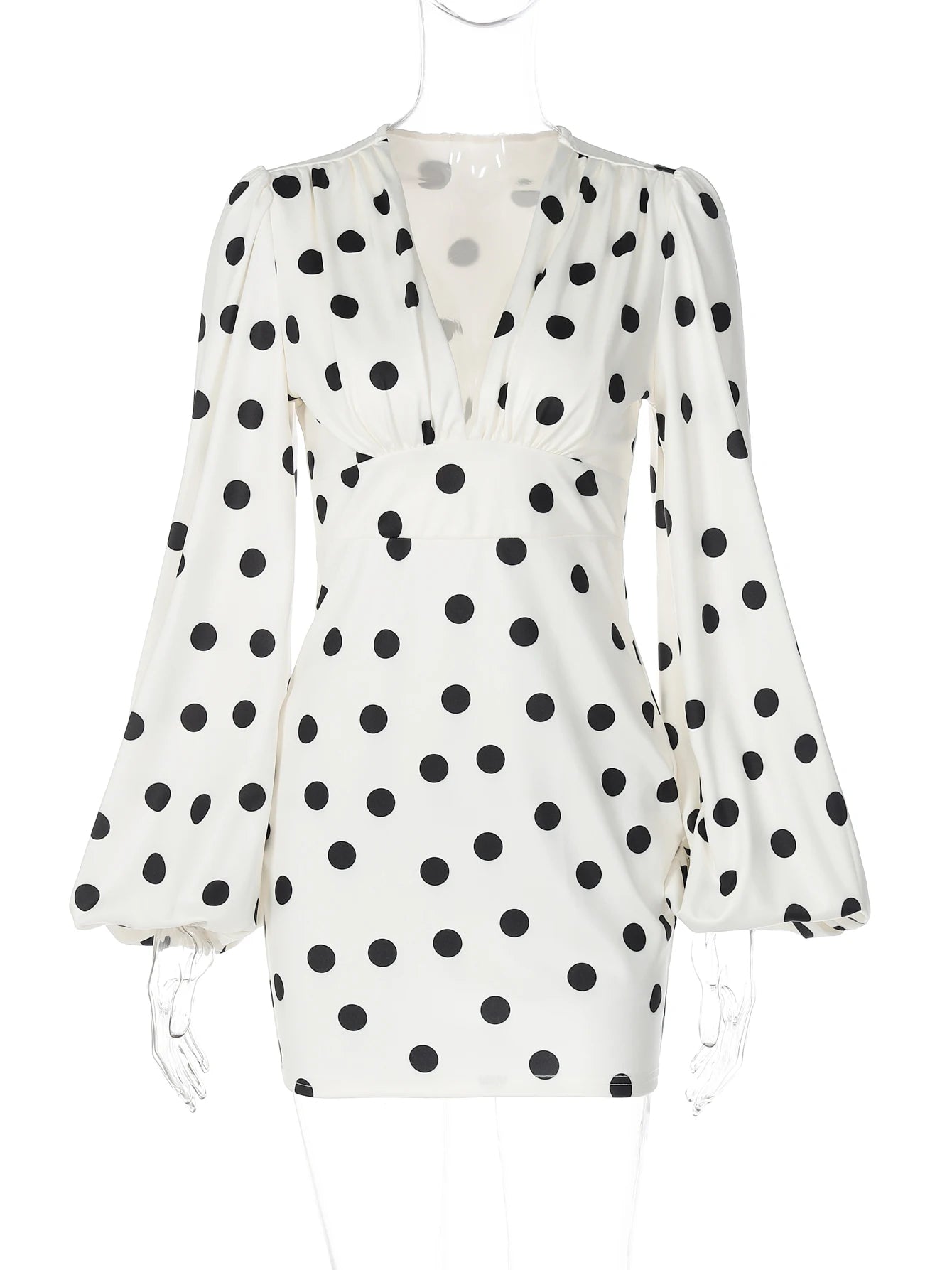 Polka-Dot V-Neck Bodycon Flared Mini Dress
