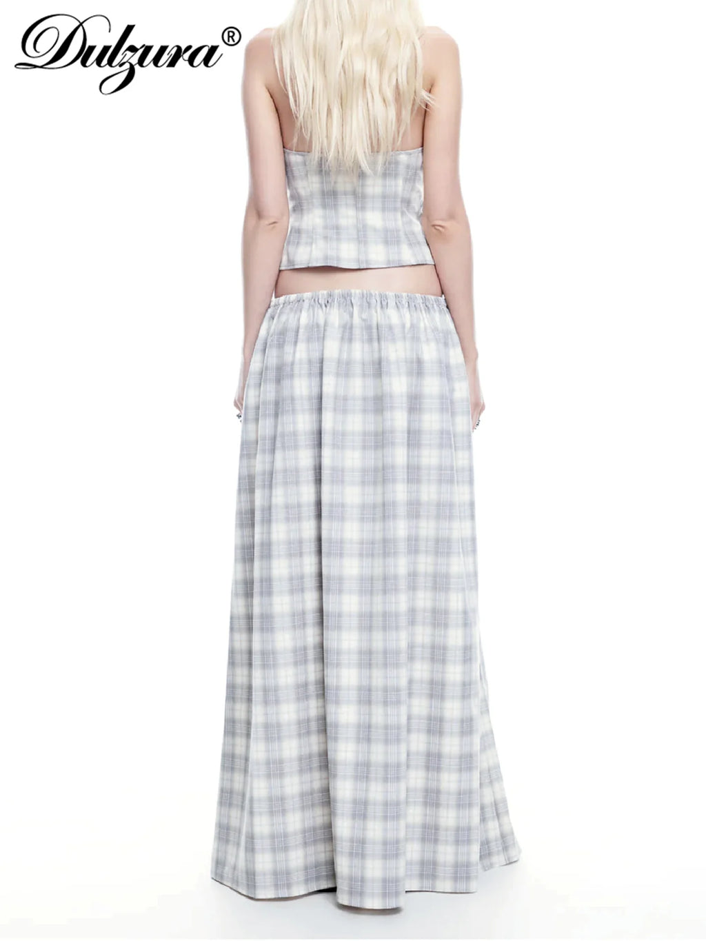 Plaid Lace-Up Backless Halter Two-Piece Set