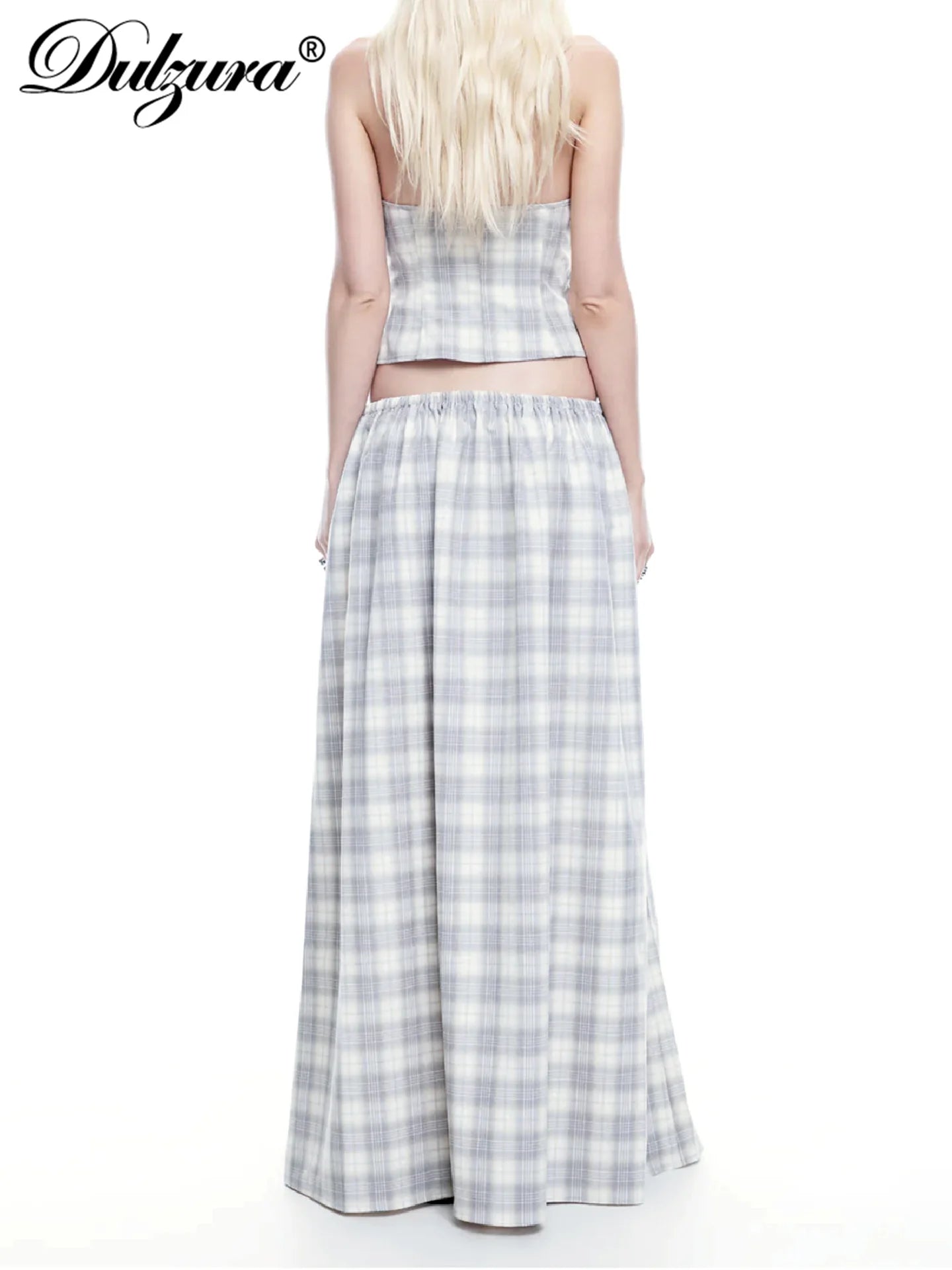Plaid Lace-Up Backless Halter Two-Piece Set