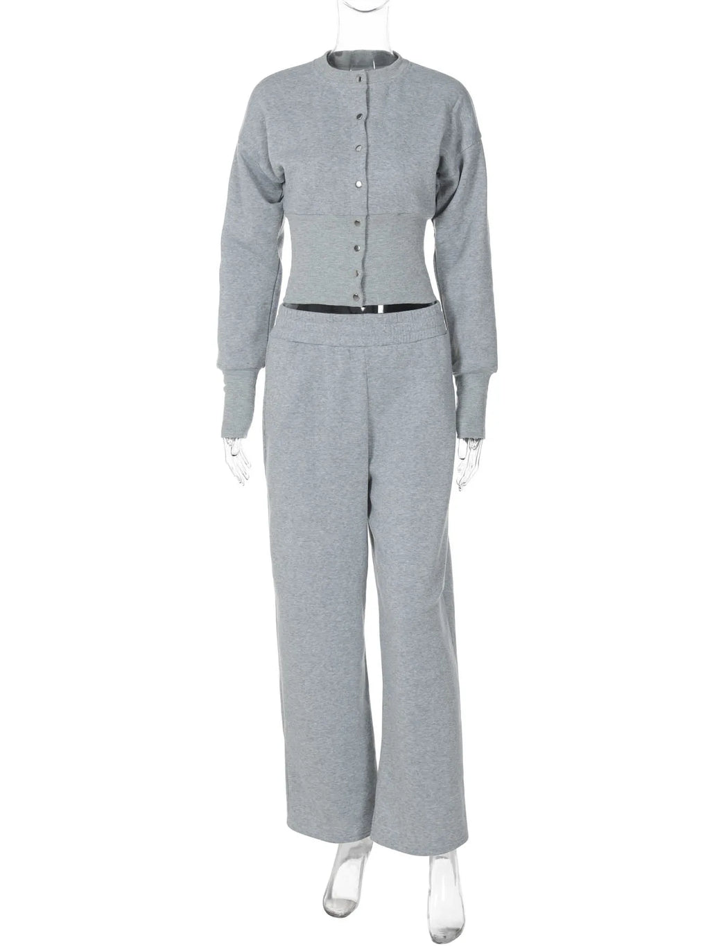 Button-Front Long-Sleeve Two-Piece Pants Set