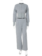 Button-Front Long-Sleeve Two-Piece Pants Set