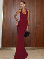 Backless Halter Sleeveless Maxi Dress