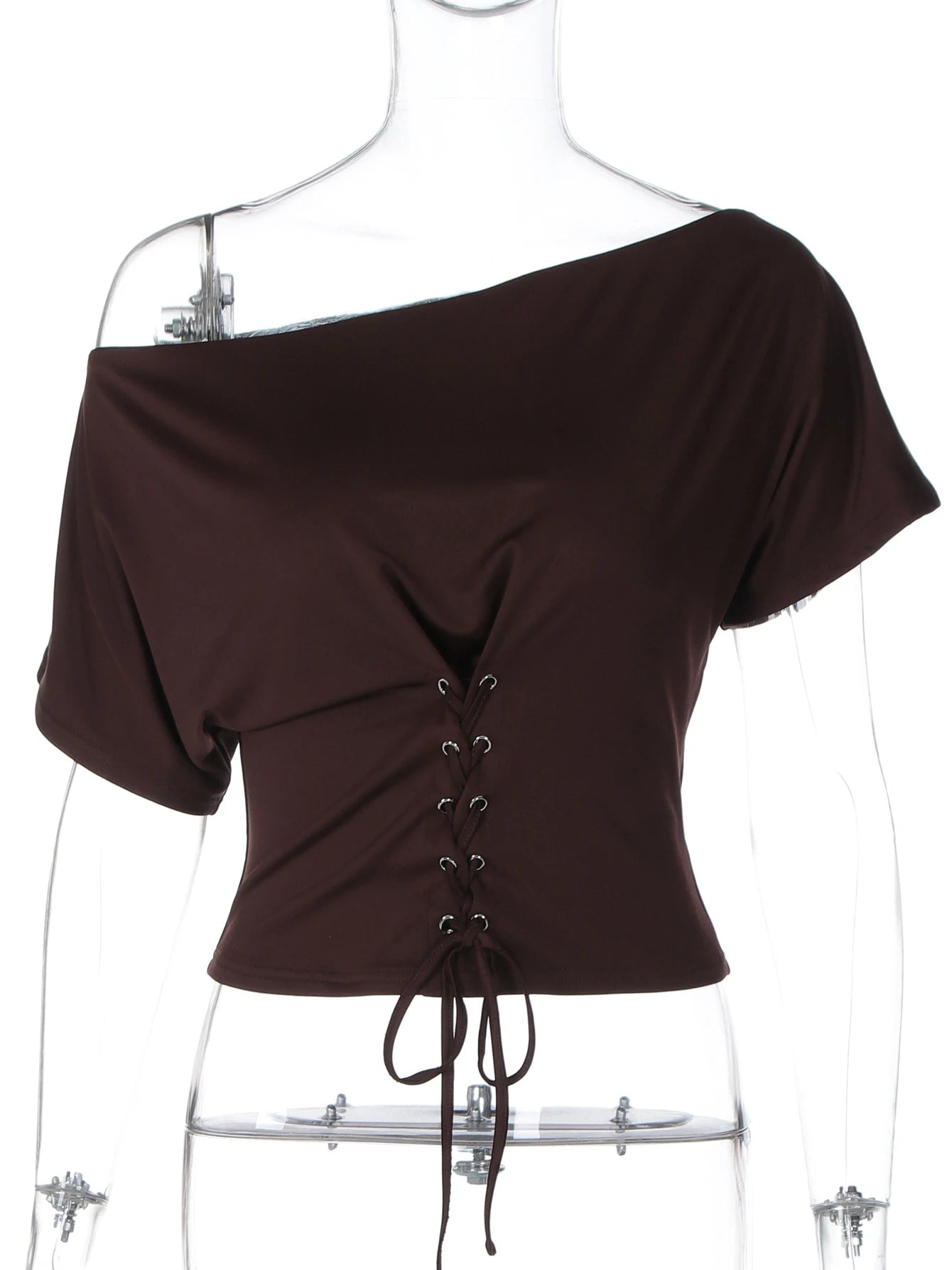 Lace-Up Backless Short-Sleeve Cropped T-Shirt