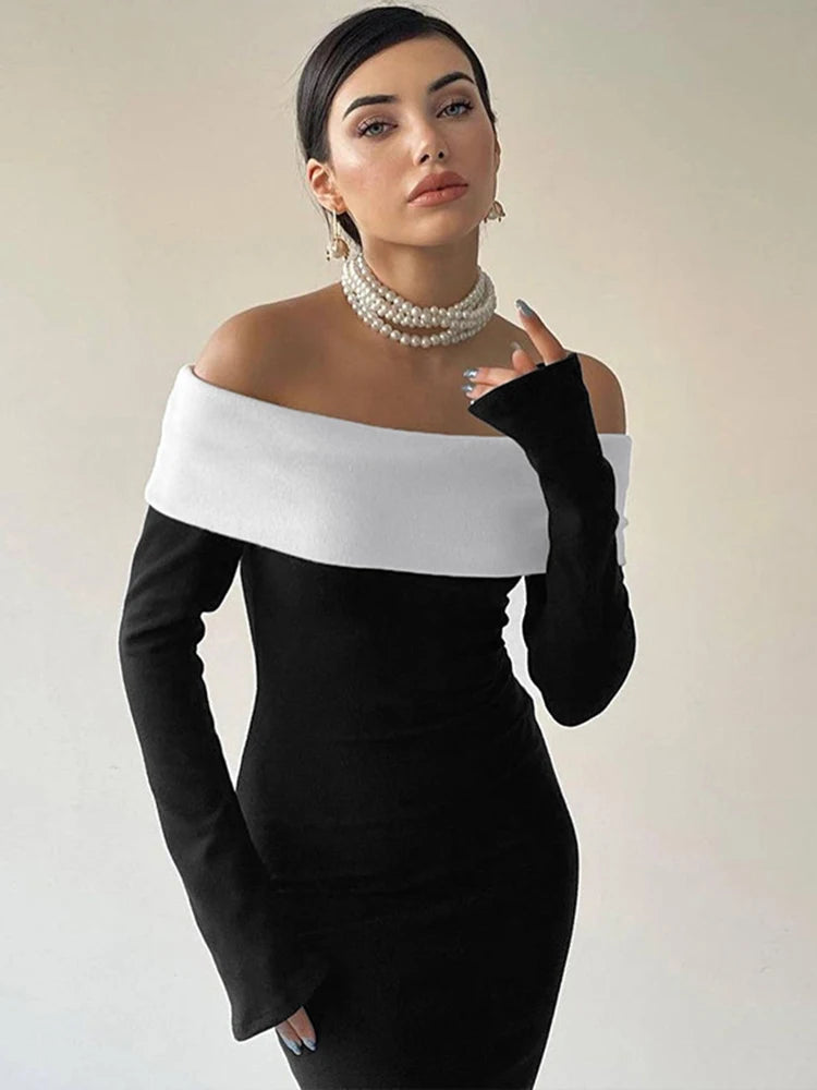 Off-Shoulder Long-Sleeve Bodycon Maxi Dress