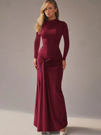 Lace-Up Ruched Long-Sleeve Maxi Dress