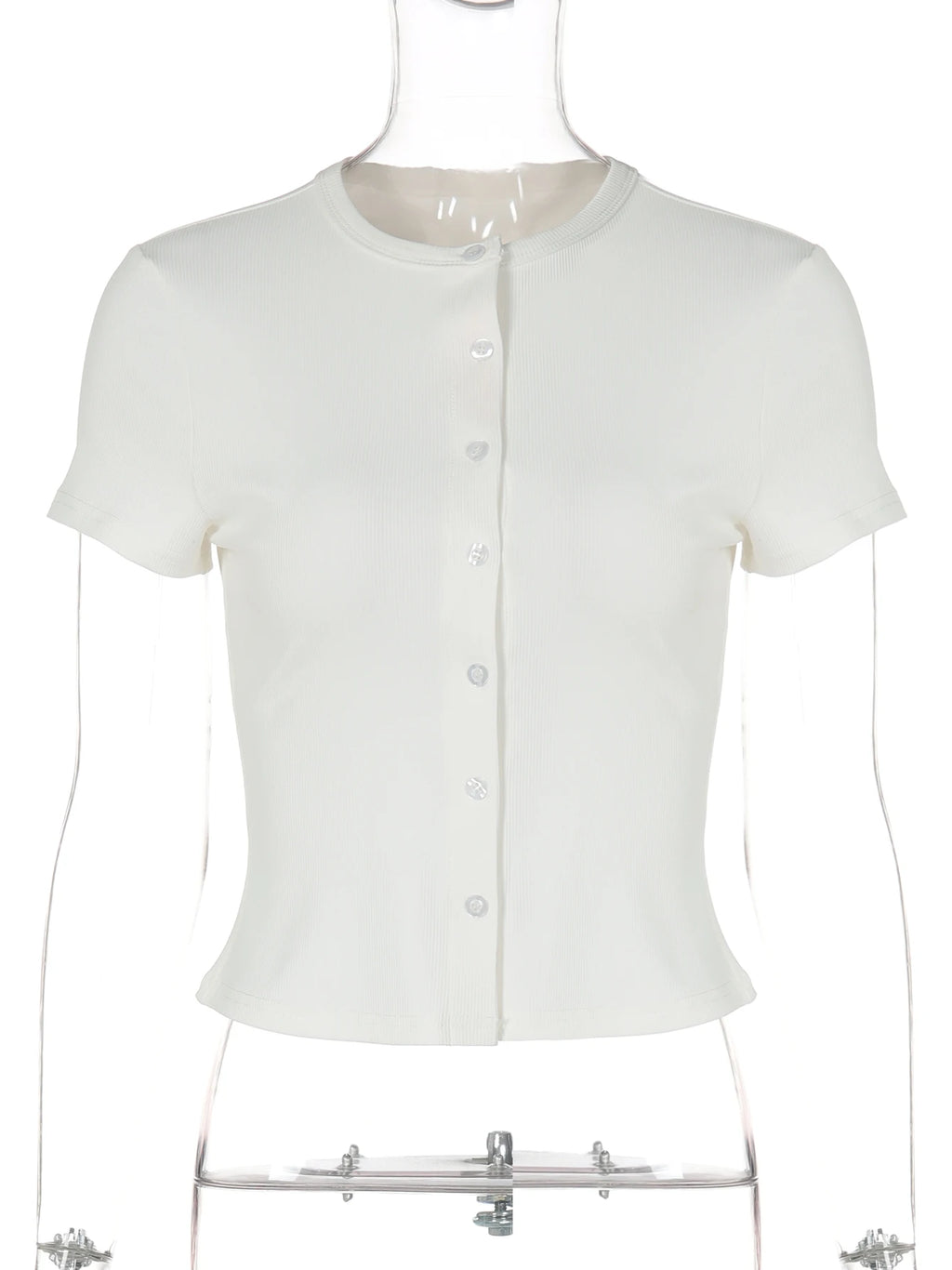 Button-Front Short-Sleeve Cropped Cardigan
