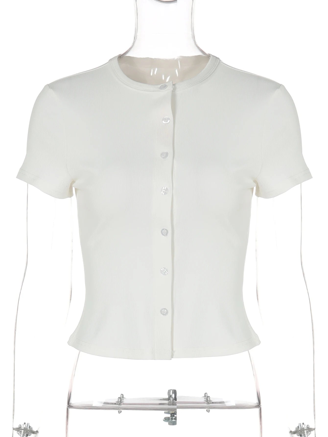 Button-Front Short-Sleeve Cropped Cardigan