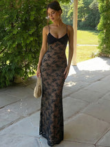 Lace Backless Sleeveless Slim-Fit Maxi Dress