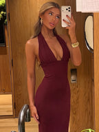 Lace-Up Backless Halter Sleeveless Maxi Dress