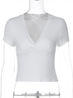 V-Neck Short-Sleeve Cropped T-Shirt