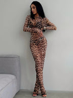 Leopard Long-Sleeve Maxi Dress