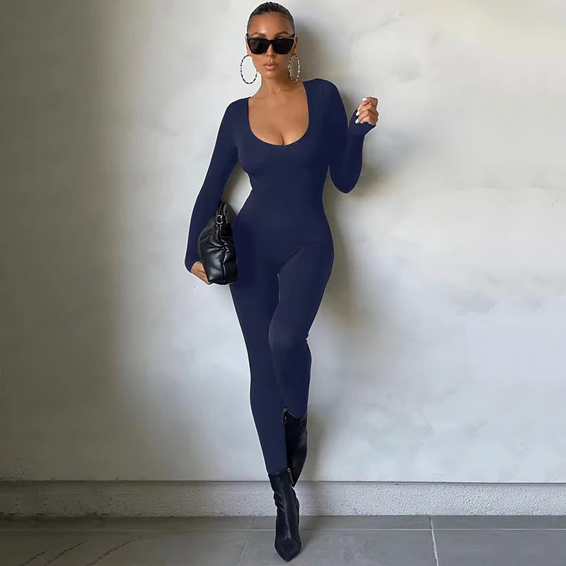 Gia Long-Sleeve Bodycon Jumpsuit
