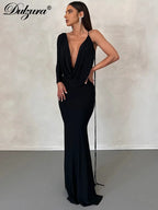Lace-Up Long-Sleeve Maxi Dress