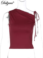 Lace-Up Ruched Sleeveless Bodycon Crop Top