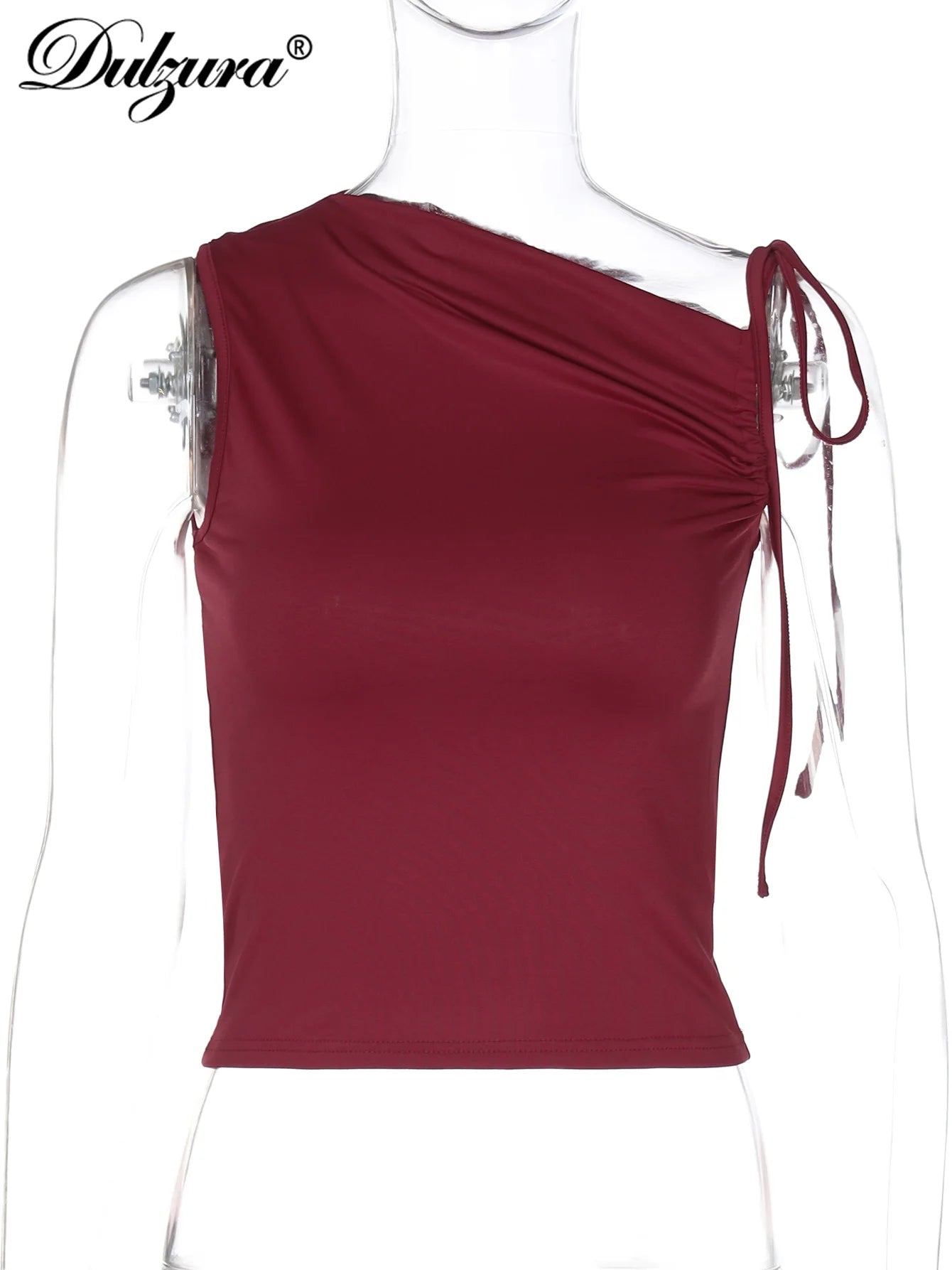 Lace-Up Ruched Sleeveless Bodycon Crop Top
