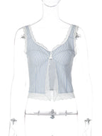Striped Lace Ruffle Backless Camisole Top