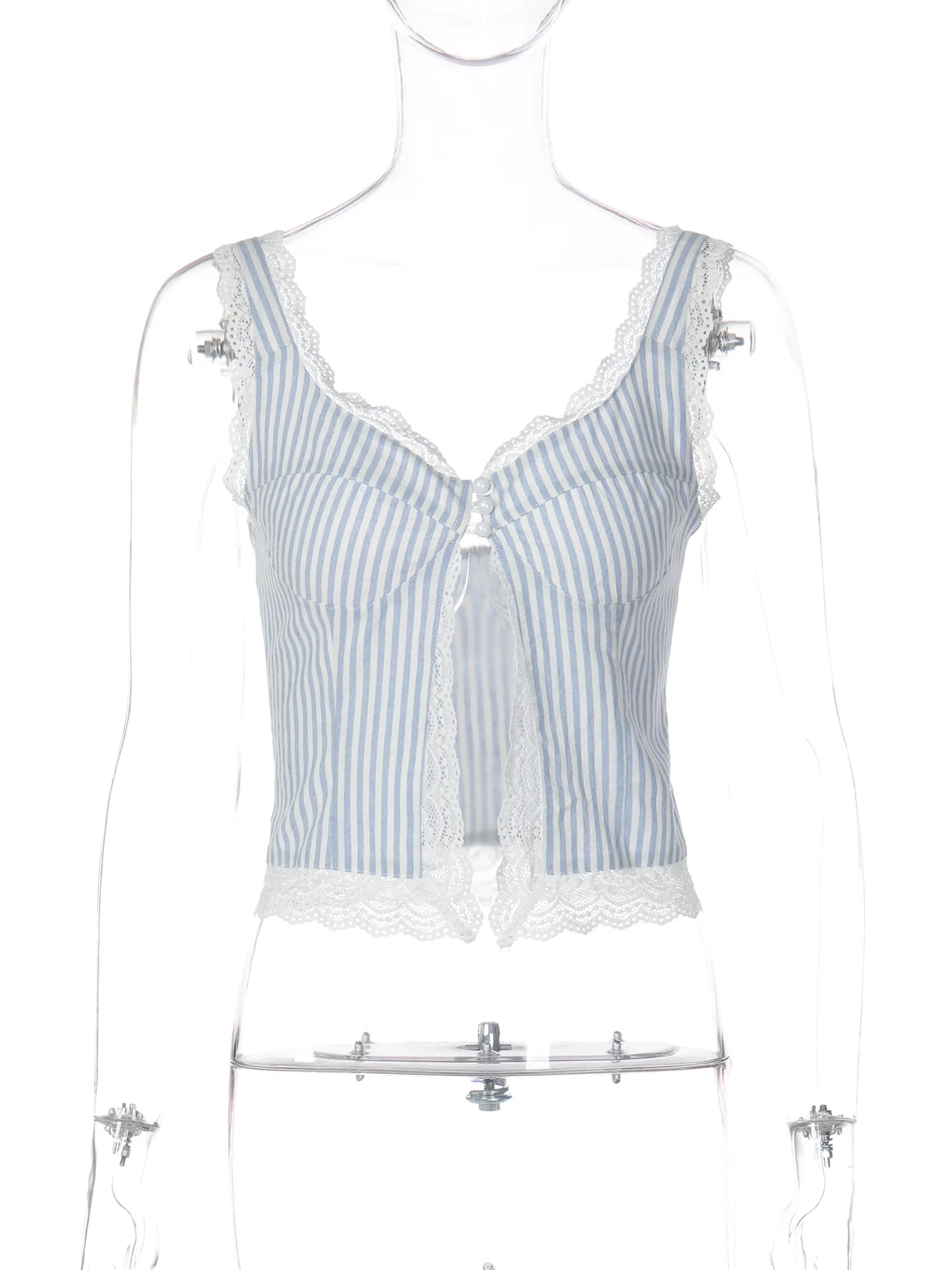 Striped Lace Ruffle Backless Camisole Top
