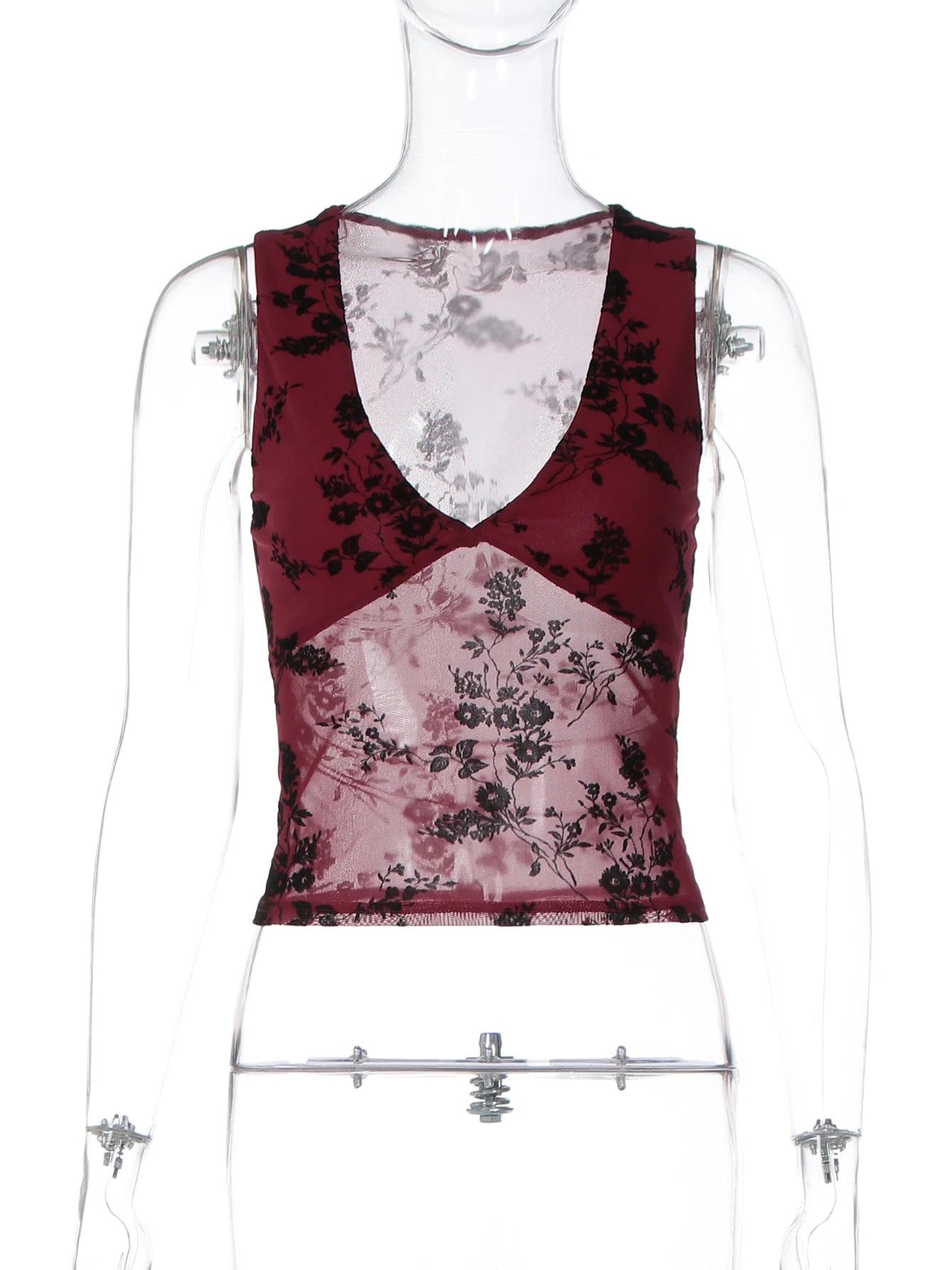 Mesh Sheer V-Neck Slim-Fit Tank Top