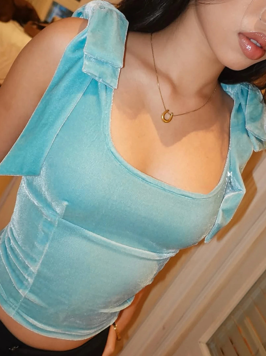 Velvet Backless Square-Neck Tank Top
