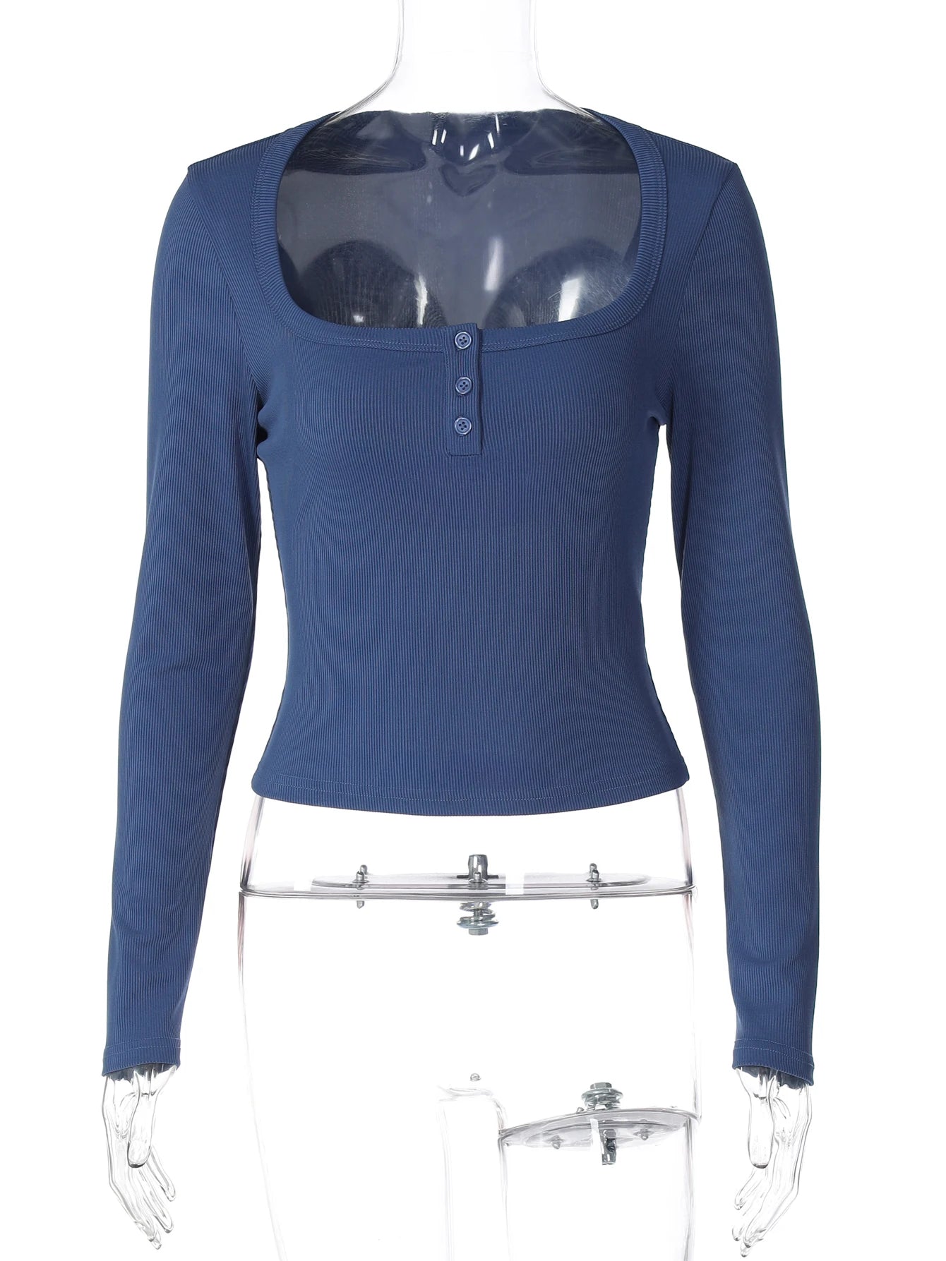 Button-Front Square-Neck Long-Sleeve T-Shirt