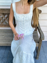 Lace-Up Ruffle Backless Button-Front Tank Top