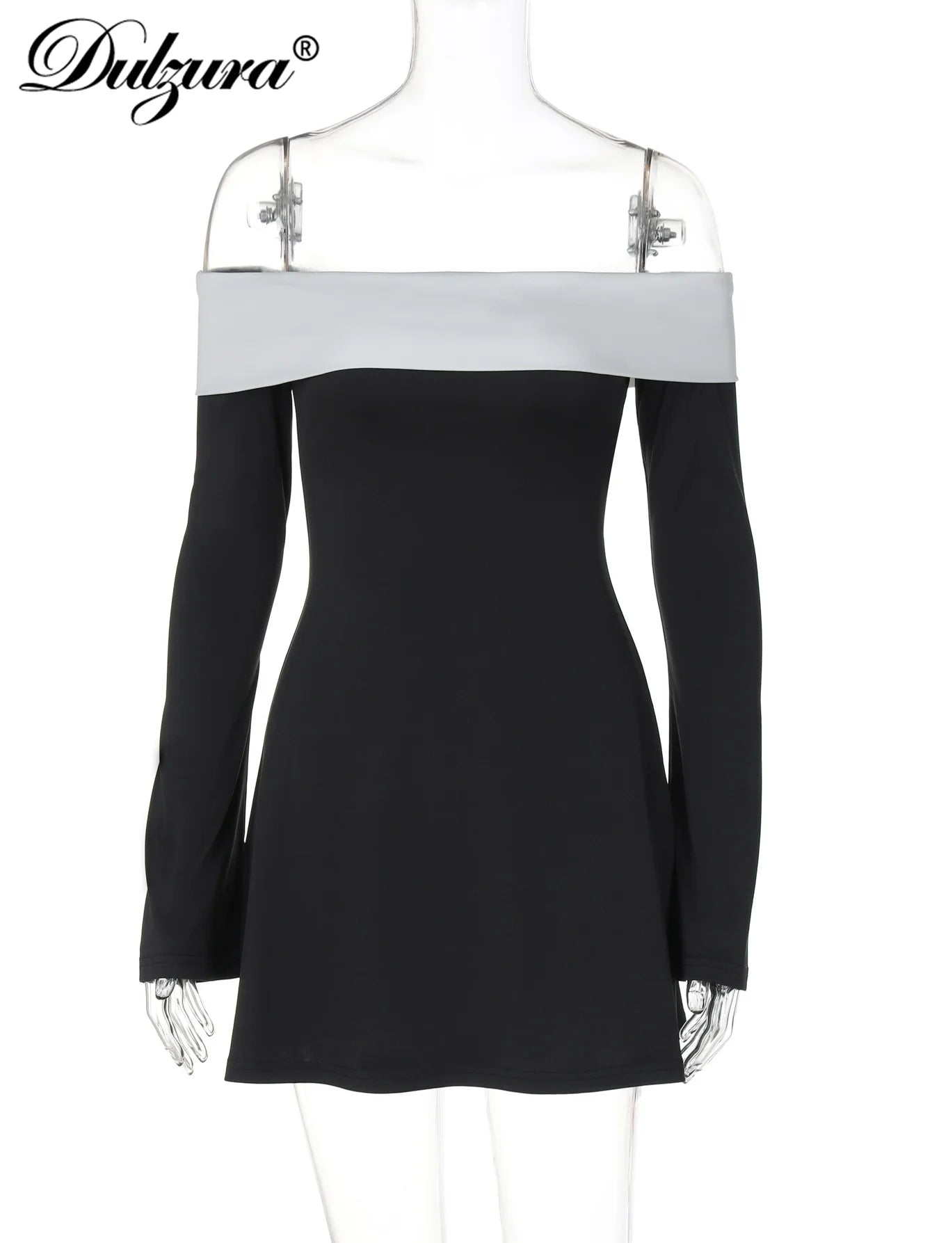 Off-Shoulder Long-Sleeve Mini Dress