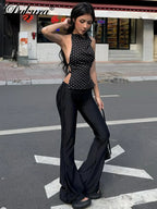 Polka-Dot Backless Halter Sleeveless Tank Top