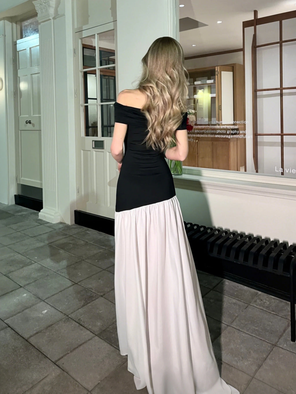 Pleated Backless Off-Shoulder Sleeveless Maxi Dress