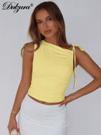 Lace-Up Ruched Sleeveless Bodycon Crop Top