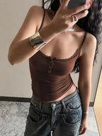 Ruffle Backless Button-Front Square-Neck Camisole Top