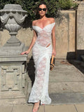 Sheer Lace Backless Side-Slit Two-Piece Set