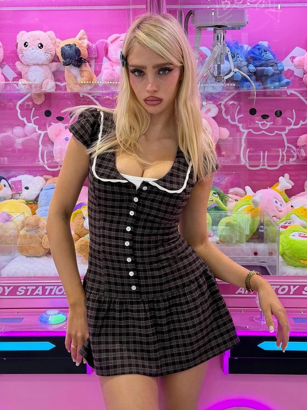 Plaid Sleeveless Slim-Fit Mini Dress
