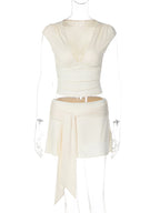 Lace-Up V-Neck Sleeveless Slim-Fit Two-Piece Set