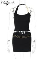 Halter Sleeveless Bodycon Cropped Two-Piece Set