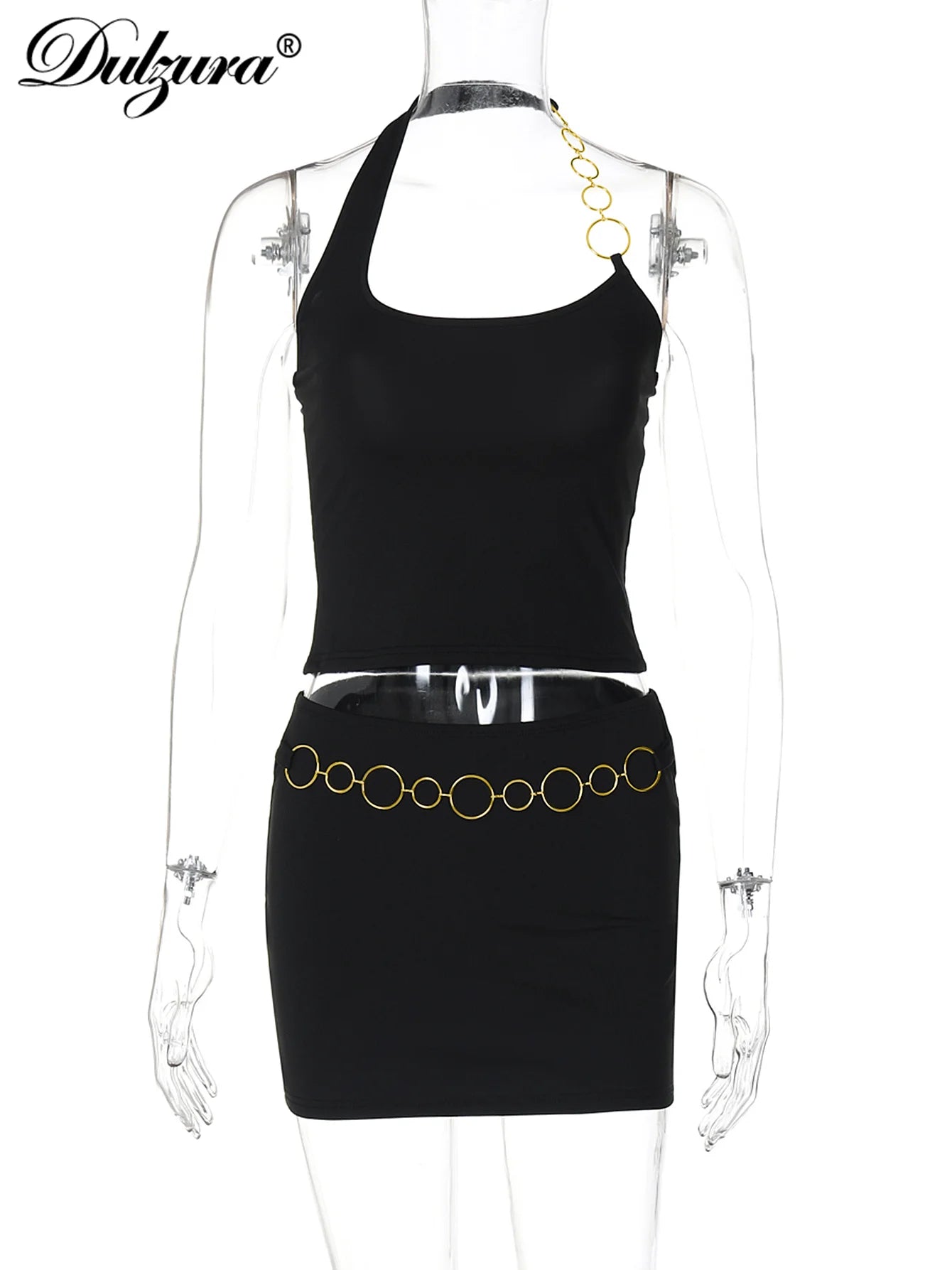 Halter Sleeveless Bodycon Cropped Two-Piece Set